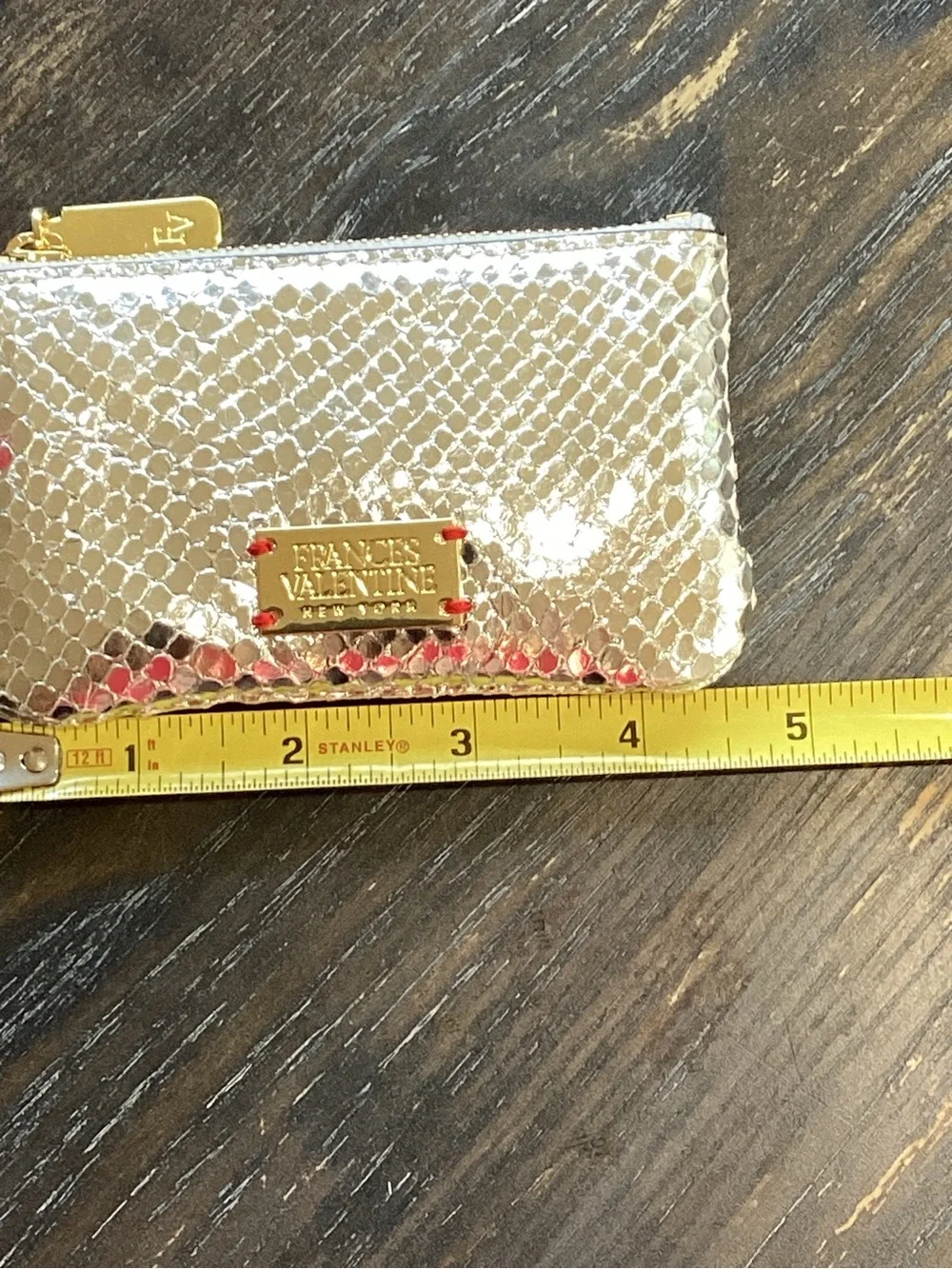 Frances Valentine Bitsy Snakeskin Embossed Silver Metallic Leather Key Pouch